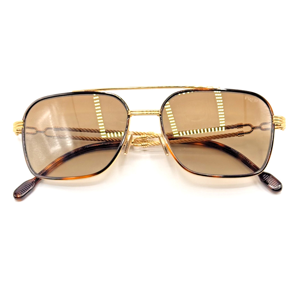 Fred Sunglasses FG40080U 30P Gold Aviator Frame Brown Lens Double Cable 56mm NEW